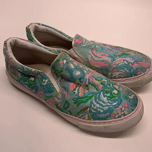 Lilly Pulitzer Julie Sneakers Slip On Canvas Shoes Blue Ibiza Women's Size 7